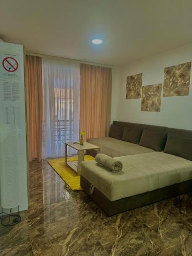 a living room with a couch and a table at Prenoćište SILVER LUX Srebrno Jezero in Veliko Gradište