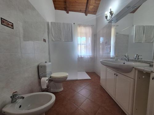 a bathroom with a toilet and a sink at La Cuccia del Sole Panoramische appartementen met zwembad in Cortemilia