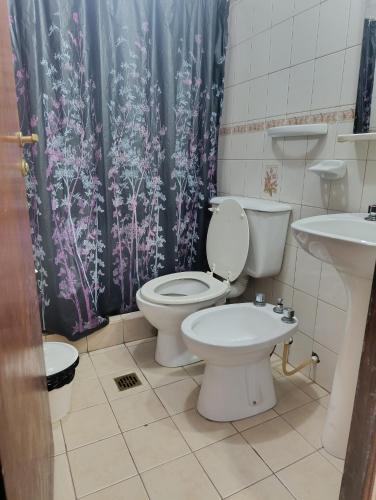 a bathroom with a toilet and a sink at Hotel Ke Kuul in Salta