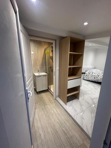 a room with a bedroom with a sink and a bed at Maison Individuelle in Aulnay-sous-Bois