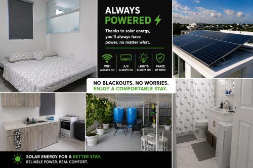 a collage of pictures of a room with a bed and a window at Black & White Comfort Studio in San Juan