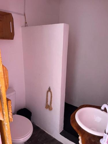 a bathroom with a toilet and a sink at Lounge Vila Tatajuba in Tatajuba