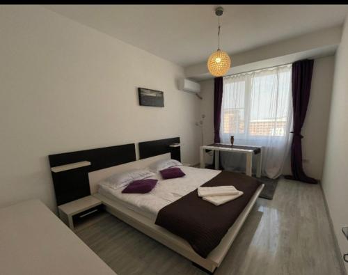 a bedroom with a large bed in a room at Apartament cu 2 camere decomandate in Roşu