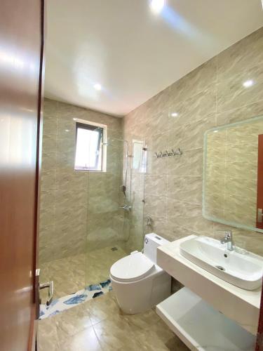 a bathroom with a toilet and a sink and a shower at Thành Đạt Homestay Cát Bà in Cat Ba