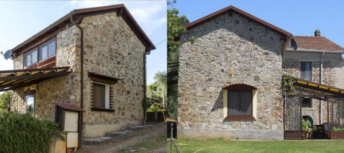 an old stone building next to a house at Appartamenti Residence Montebello, relax con giardino e piscina in Bolano