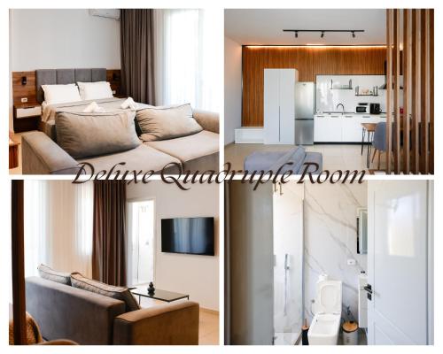 a collage of photos of a living room and a bedroom at Shkoder City Center Rooms & Apartments in Shkodër