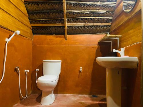 a bathroom with a toilet and a sink at Lakdina Lodge in Panama