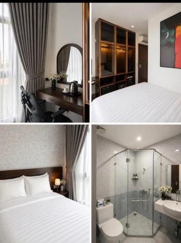 a hotel room with a bed and a bathroom at Tom Tom Homestay in Phú Quốc