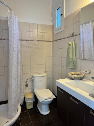a bathroom with a toilet and a sink and a tub at Villa AnnaMaria in Skala