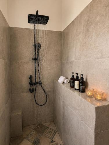 a shower in a bathroom with a shower at NŌSSA Boutique Apartment in Naousa