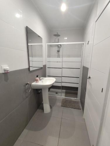 ein Badezimmer mit Waschbecken, Spiegel und Dusche in der Unterkunft Nbm in Puerto de Gandía