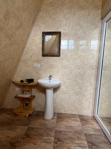 a bathroom with a sink and a mirror on the wall at Metsadzor Resort, Areni in Areni