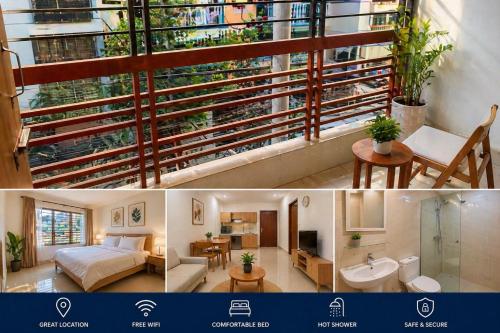 two pictures of a bedroom and a living room at Baral White Rose Hotel Dhaka in Dhaka