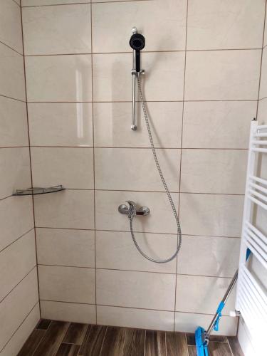 a shower with a hose on a tiled wall at Daisy Forest in Borino