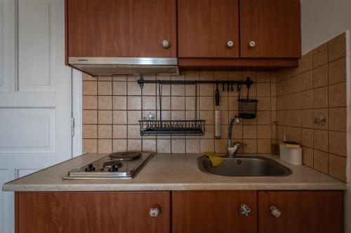 a kitchen with a sink and a counter top at Kythaeri Studios in Frátsia