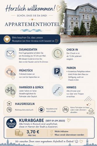 a brochure for a property appraiser in front of a house at Appartement-Hotel Rostock in Rostock