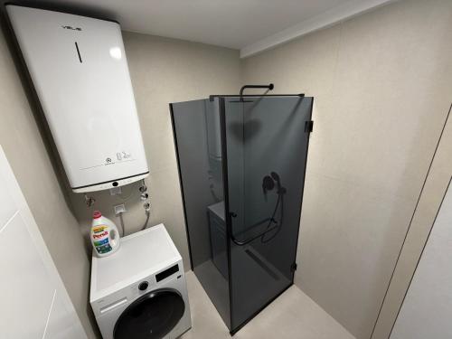 a small bathroom with a shower and a toilet at Mare e Monti in Bar