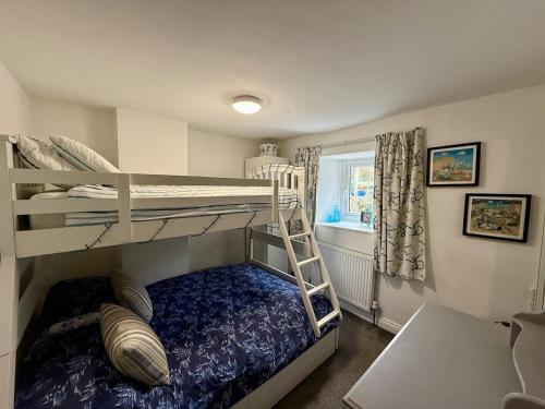 a bedroom with two bunk beds and a ladder at Oligrae Cottage in Bridport