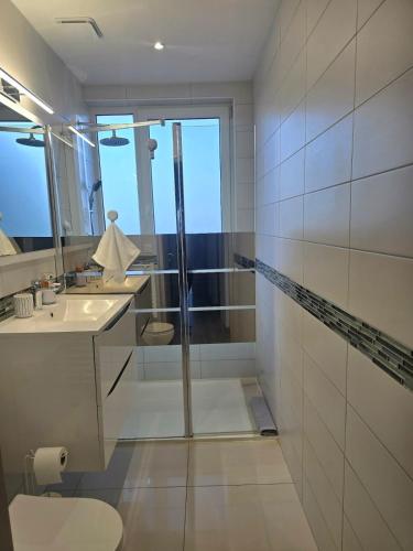 a bathroom with a toilet and a sink and a mirror at DIAG Appartement 3 Chambres in Commequiers