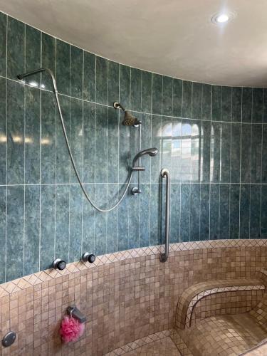 a bathroom with a shower and a tub at Condominio La Palapa in Bucerías