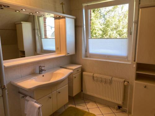 a bathroom with a sink and a mirror at Nordstern 3 in Dahme