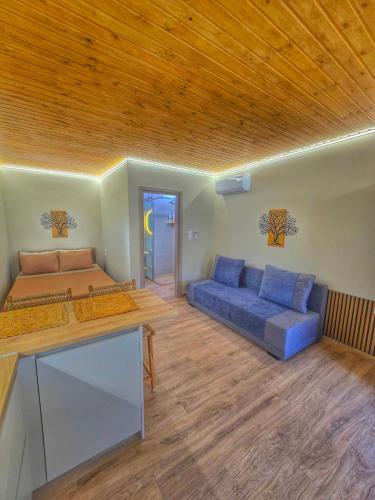 a living room with a bed and a couch at Vista Mare 2 in Kámpos
