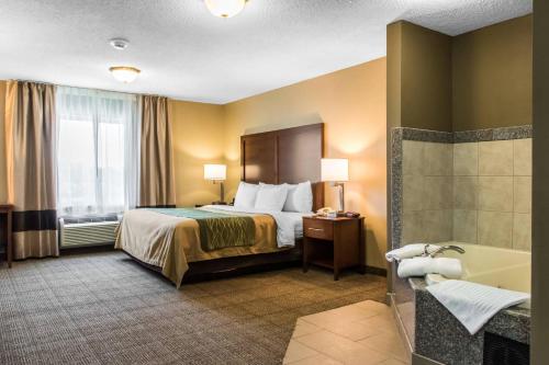 a hotel room with a bed and a bath tub at Comfort Inn Lancaster County in Columbia