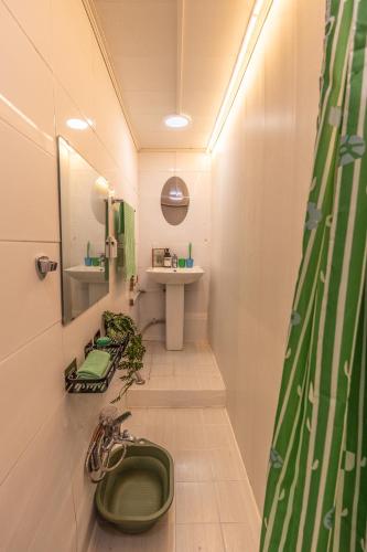 a bathroom with a green toilet and a sink at 행궁주택 in Samgong