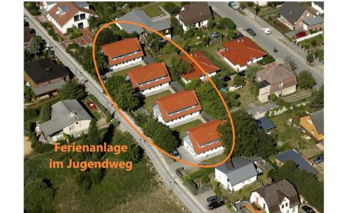an overhead view of a house in a suburb at Ferienwohnung 15 in Koserow in Koserow