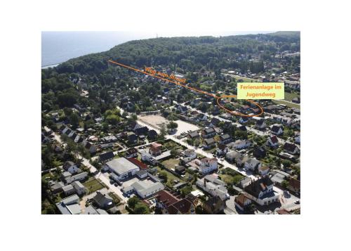 an aerial view of a city with a sign that reads rehabilitation hospital at Ferienwohnung 15 in Koserow in Koserow