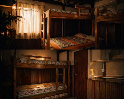 two images of a bunk bed in a room at El coltejeriano in Coveñas