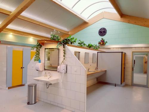 a bathroom with a sink and a mirror at Camping de Boerenzwaluw in Zijdewind