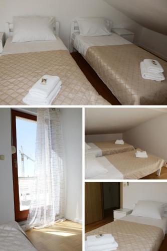 two pictures of two beds in a room at Apartments Herceg in Međugorje