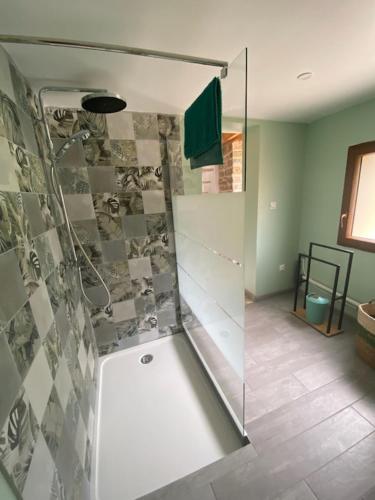 a shower with a glass door in a bathroom at le lubermiga in Wimille
