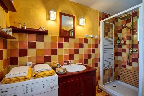 a bathroom with a sink and a shower at Clos du Veyrier in Bédoin
