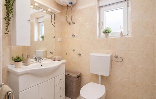 a bathroom with a toilet and a sink and a mirror at Apartman Ivana in Kruševo