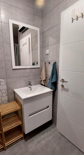 a bathroom with a white sink and a mirror at My Life 20 - Green Hill in Soko Banja