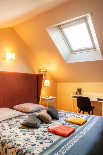 a bedroom with a bed with a skylight at Appartements en centre ville à Châteauroux Indre in Châteauroux