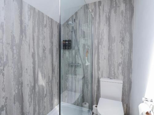 a bathroom with a shower and a toilet at Mill View in York