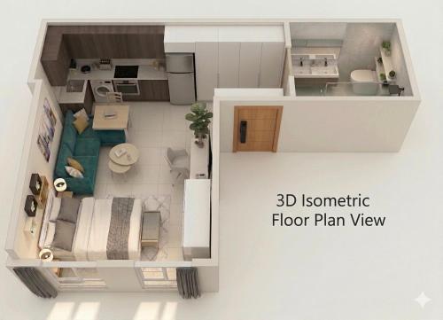 a rendering of a floor plan of a house at Amazing Studio in DAMAC in Amman