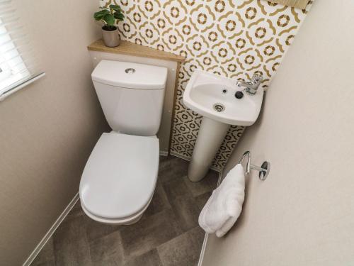 a bathroom with a toilet and a sink at Hedgehog Lodge in Carnforth
