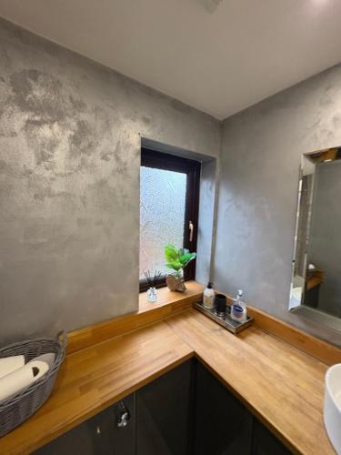 a bathroom with a sink and a mirror and a window at Hollemeadow in Bloxwich