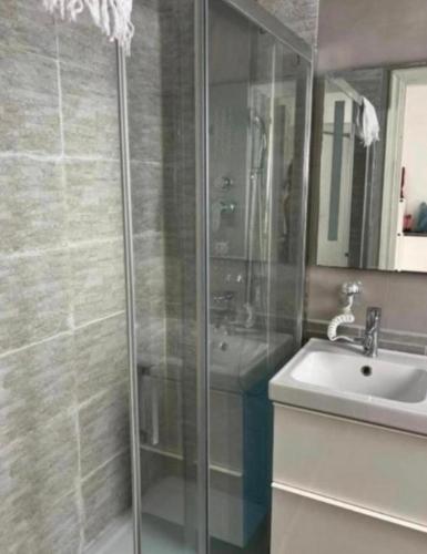 a bathroom with a shower and a sink at Stradone centrale in Vieste