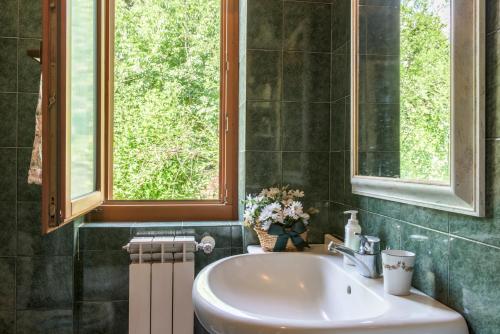 baño con lavabo y ventana en Gli Ulivi, en Trevignano Romano