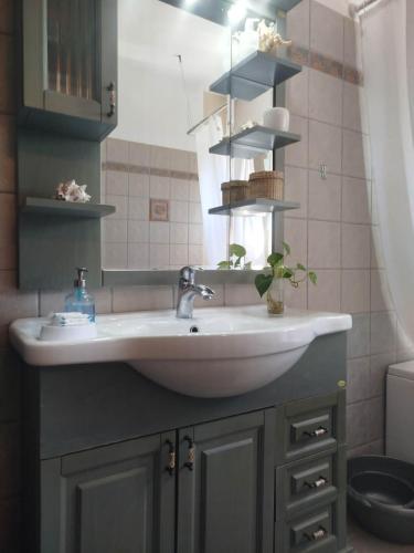 a bathroom with a sink and a mirror at Paulina's House in Politika