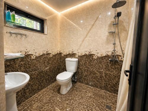 a bathroom with a toilet and a sink at Galaluxe in Tʼeghut