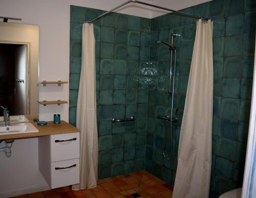 a bathroom with a shower and a sink at Tagar'étape in Étables-sur-Mer