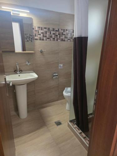 a bathroom with a sink and a toilet at Anemoni apartment Asprovalta in Asprovalta