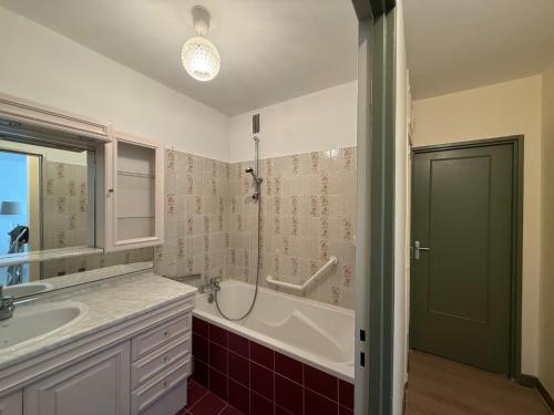 a bathroom with a tub and a sink and a shower at Le Cocon du Bord de Loire ! Appartement spacieux pour 6 personnes avec terrasse & parking in Nantes
