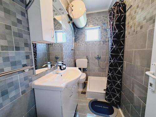 a small bathroom with a sink and a toilet at Apartment Sia in Jadranovo